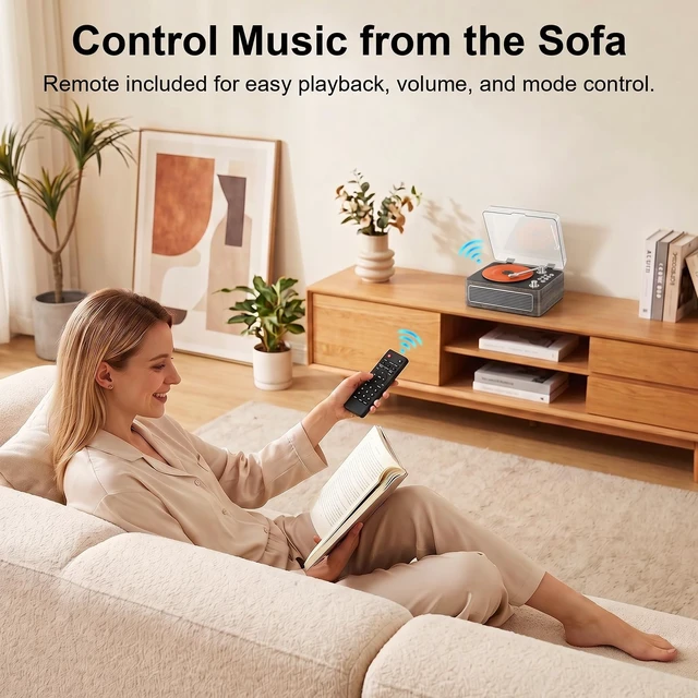 Alt view image 6 of 7 - CD Player for Home Retro, Bluetooth 5.4, Hi-Fi Speaker,FM Radio Portable wood CD music player 3600mAh rechargeable battery, room decor,vintage nostalgic record-style,gift for music lovers