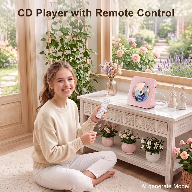 Alt view image 6 of 7 - Portable CD Player with Bluetooth for Home, Hi-Fi Speaker,FM Radio Plug-in desktop use,2-way Bluetooth mode, 3W speakers,Remote control,sleep timer, A-B repeat,USB/AUX,headphone jack
