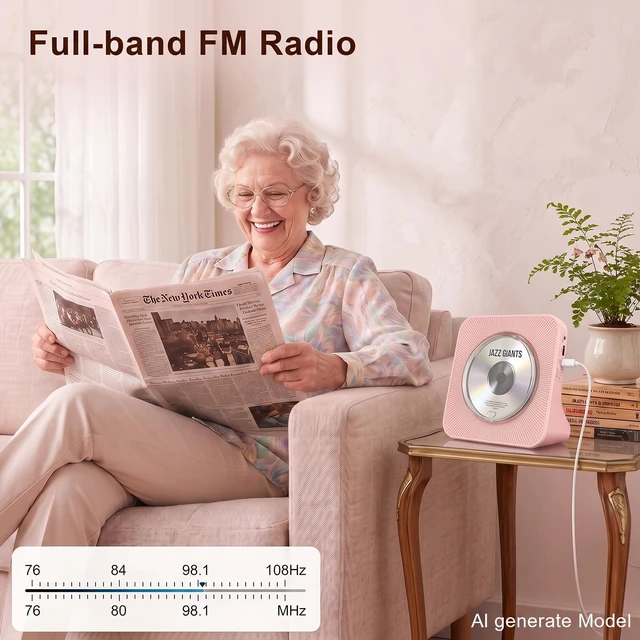 Alt view image 7 of 7 - Portable CD Player with Bluetooth for Home, Hi-Fi Speaker,FM Radio Plug-in desktop use,2-way Bluetooth mode, 3W speakers,Remote control,sleep timer, A-B repeat,USB/AUX,headphone jack