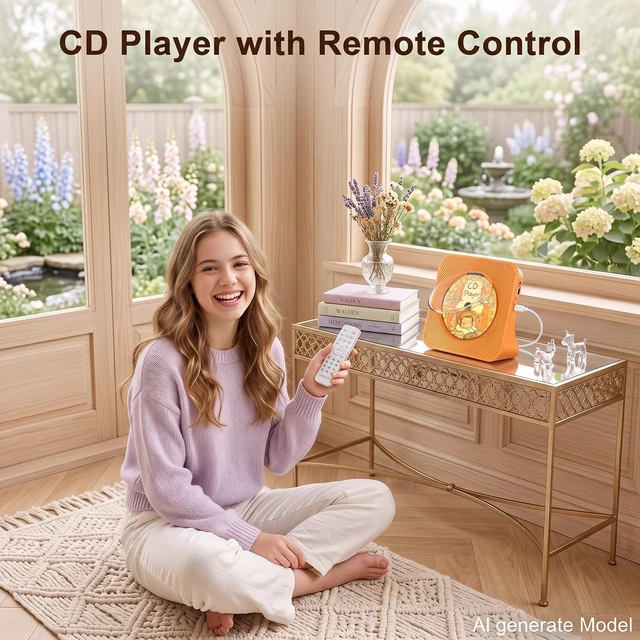 Alt view image 6 of 7 - Portable CD Player with Bluetooth, CD Player with Speaker for Home Plug-in desktop use,2-way Bluetooth mode, 3W speakers, FM radio, sleep timer, A-B repeat,USB/AUX