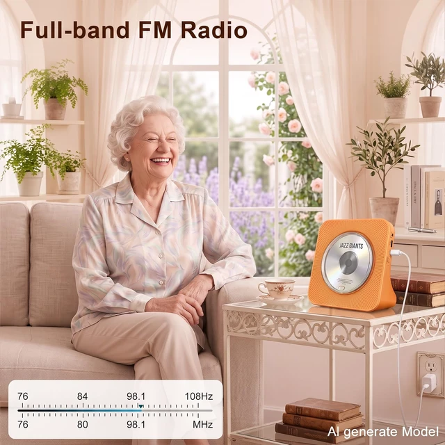 Alt view image 7 of 7 - Portable CD Player with Bluetooth, CD Player with Speaker for Home Plug-in desktop use,2-way Bluetooth mode, 3W speakers, FM radio, sleep timer, A-B repeat,USB/AUX