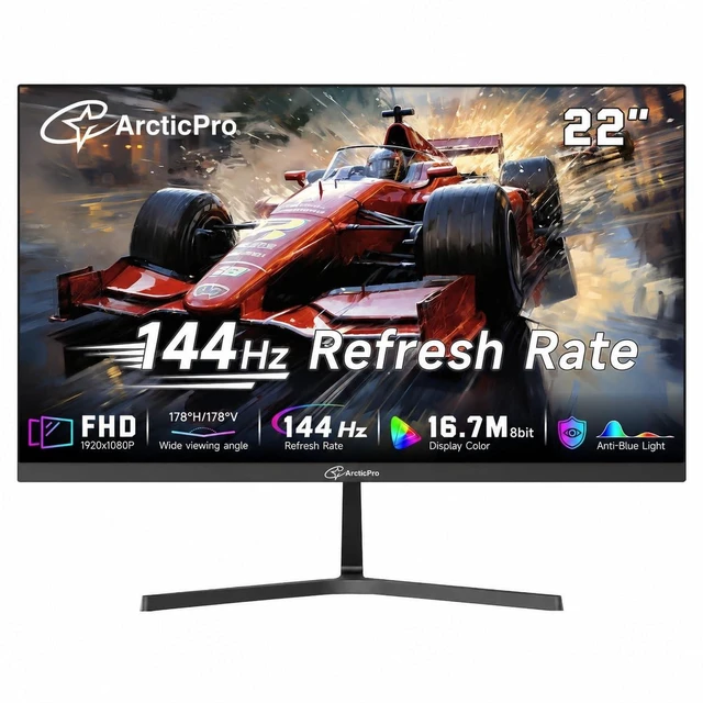 Main image of 22 Inch Monitor 144Hz 120Hz, FHD 1080p Gaming Monitor, VESA Computer Monitor, 99% sRGB, 4000:1 Contrast, 3-Sided Frameless, Ultra Slim, LowBlue Mode, Tilt Adjust, HDMI, VGA