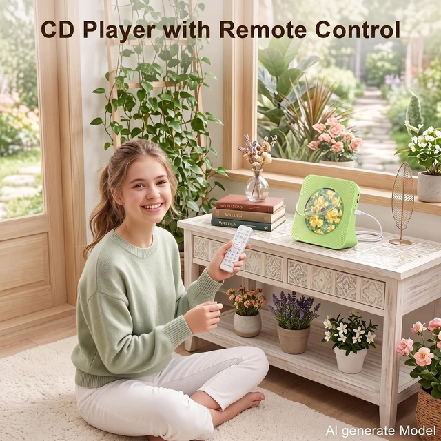 Alt view image 6 of 7 - Portable CD Player with Bluetooth, CD Player with Speaker for Home Plug-in desktop use,2-way Bluetooth mode, 3W speakers, FM radio, sleep timer, A-B repeat,USB/AUX