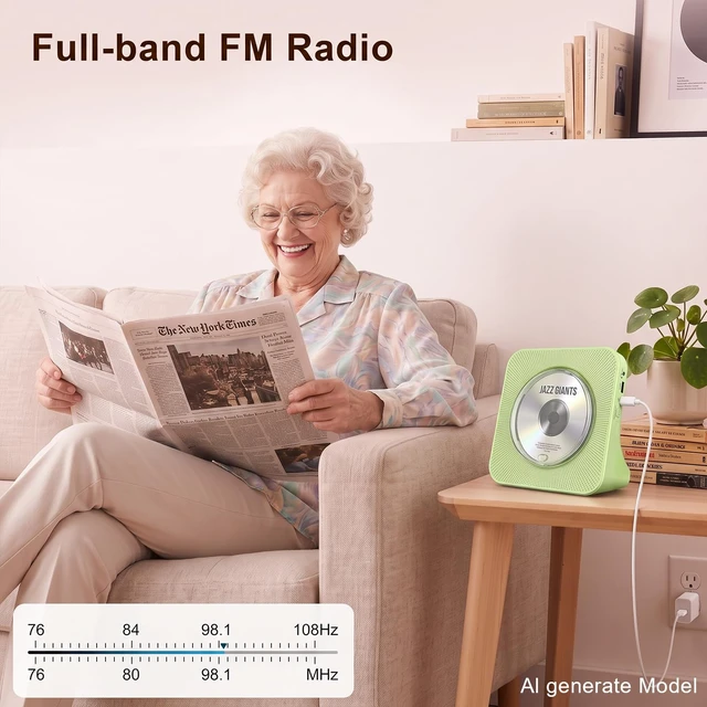 Alt view image 7 of 7 - Portable CD Player with Bluetooth, CD Player with Speaker for Home Plug-in desktop use,2-way Bluetooth mode, 3W speakers, FM radio, sleep timer, A-B repeat,USB/AUX