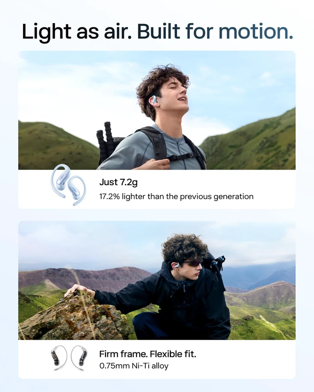 Alt view image 3 of 7 - OpenFit Air 2, Open Earbuds, Black, Water Resistant, Secure Earhooks Hooked on comfort; Natural sound; Open-ear awareness; AI call clarity; IP55; Workout/leisure/work/driving use