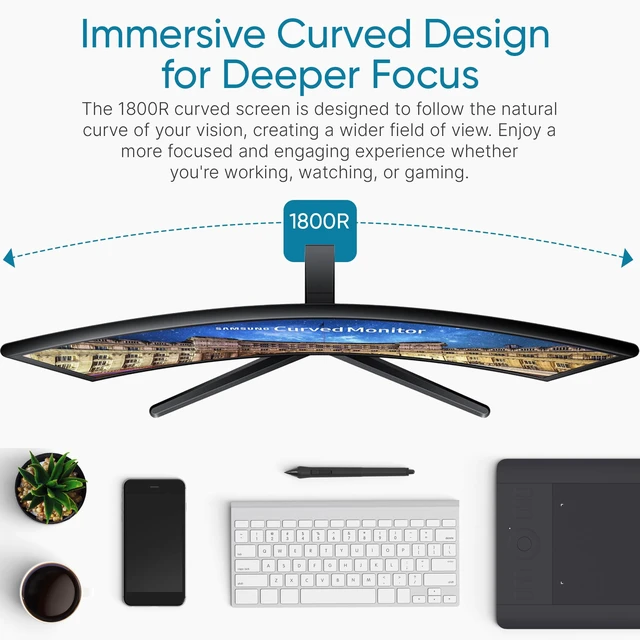 Alt view image 4 of 7 - S36GD 27" Curved Monitor LCD FHD, 16:9, 1920x1080, HDMI, VGA, VESA, Eye Saver & Flicker-Free Tech Boomph's Comprehensive Ultimate Performance Cloth Solution for Your Workspace
