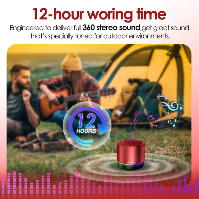Alt view image 3 of 7 - Portable Bluetooth Speaker Mini Speakers, Wireless, HD Microphone 12H Battery Life, Metal Cover,TWS Pairing, Wireless Speaker with RGB Lights for Home/Travel/Outdoor/Car/Beach by Music Lovers