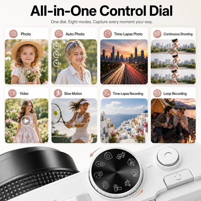 Alt view image 6 of 7 - 4K Digital Camera for Photography, 64MP Vlogging Camera for YouTube (White) Point and Shoot Camera with WiFi Sharing, 18X Digital Zoom, 3" 180° Flip Screen, 32GB Micro SD Card & 2 Batteries, Pink