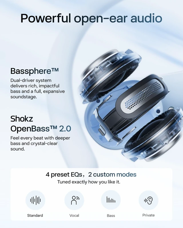 Alt view image 4 of 7 - OpenFit Air 2, Open Earbuds, Black, Water Resistant, Secure Earhooks Hooked on comfort; Natural sound; Open-ear awareness; AI call clarity; IP55; Workout/leisure/work/driving use