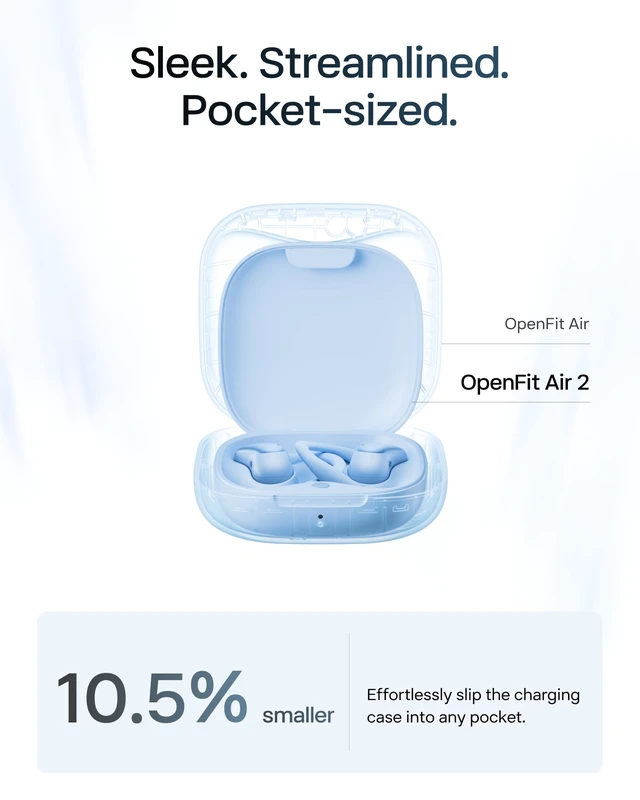 Alt view image 6 of 7 - OpenFit Air 2, Open Earbuds, Black, Water Resistant, Secure Earhooks Hooked on comfort; Natural sound; Open-ear awareness; AI call clarity; IP55; Workout/leisure/work/driving use