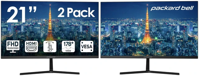 Main image of airFrame 21" FHD Monitor, 1920x1080, Ultrawide, VESA Mount, Tilt Adjust, HDMI/VGA, Slim Bezel, for Home, Office, and Light Gaming - 2 Pack