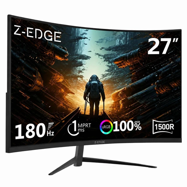 Main image of Z-Edge 27 inch Curved Gaming Monitor, 1080P, 180Hz/144Hz Computer Screen UG27 1500R Curved Computer Monitor, 1ms, FreeSync, Low Blue Light, 1X DP & 1X HDMI, Metal Stand, for Office & Gaming