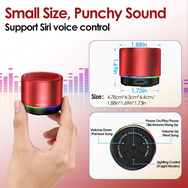 Alt view image 5 of 7 - Portable Bluetooth Speaker Mini Speakers, Wireless, HD Microphone 12H Battery Life, Metal Cover,TWS Pairing, Wireless Speaker with RGB Lights for Home/Travel/Outdoor/Car/Beach by Music Lovers
