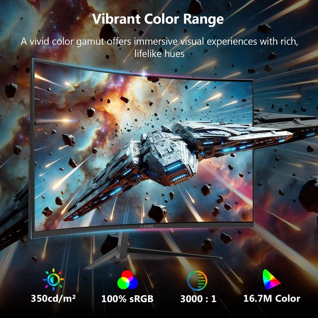 Alt view image 5 of 7 - Z-Edge 27 inch Curved Gaming Monitor, 1080P, 180Hz/144Hz Computer Screen UG27 1500R Curved Computer Monitor, 1ms, FreeSync, Low Blue Light, 1X DP & 1X HDMI, Metal Stand, for Office & Gaming