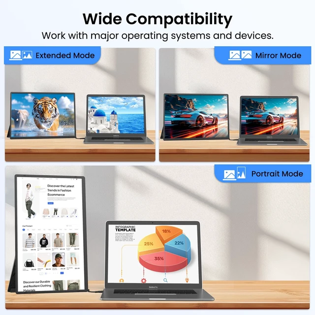 Alt view image 4 of 6 - Laptop Screen Extender, 16.1" FHD 1080P Laptop Monitor Extender, Ultra-Thin Portable Monitor for Laptop with USB-C/HDMI Port, Plug & Play for Windows/Mac/Android/Switch/PS5/Chrome