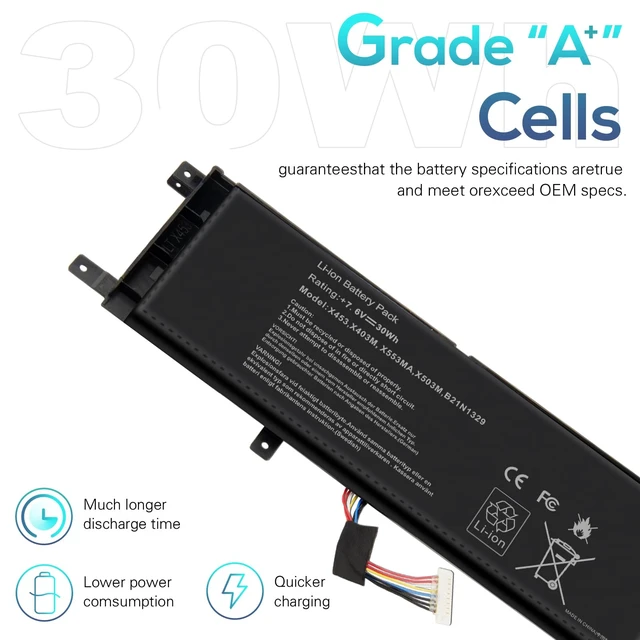 Alt view image 4 of 7 - New B21N1329 Laptop Battery for Asus X403 X403M X403MA X503M X502CA X453 X453M X453MA X553 X553M X553MA - 7.6V 30Wh