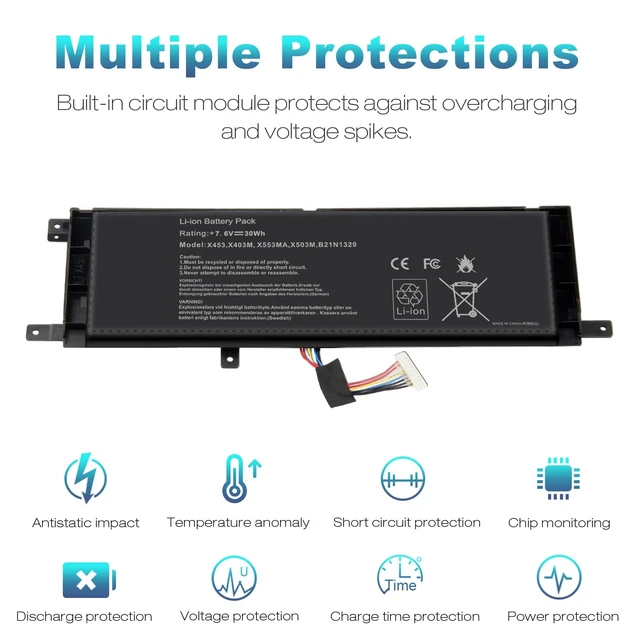Alt view image 5 of 7 - New B21N1329 Laptop Battery for Asus X403 X403M X403MA X503M X502CA X453 X453M X453MA X553 X553M X553MA - 7.6V 30Wh