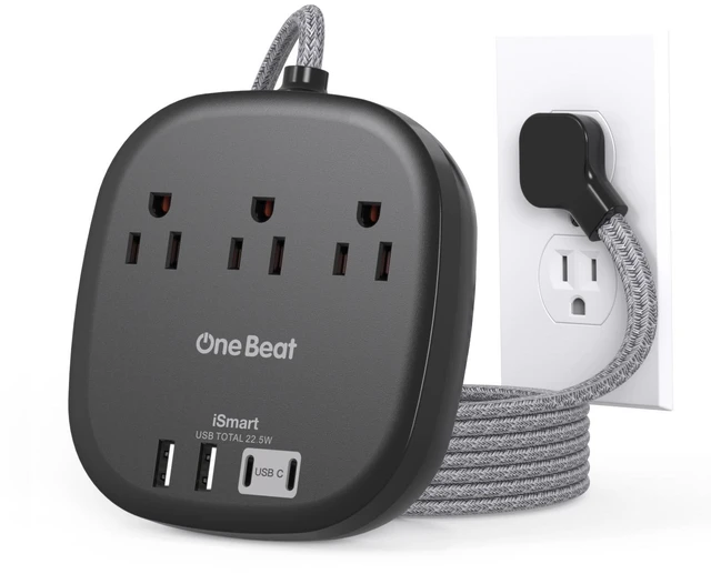 Main image of Cruise Ship Travel Essentials, 3Ft Short Extention Cord, 22.5W/4.5A, Black 3 Outlets 4 USB Ports (2 USB C) Cruise Approved Power Strip Flat Plug No Surge Protection, Dorm Room Desktop Charging Station