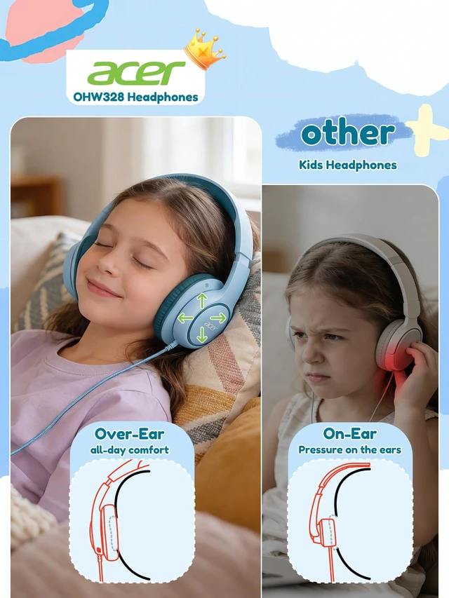 Alt view image 2 of 6 - OHW328 Kids Headphones Wired for School - Over Ear Design 85/94dB Safe Volume, 3.5mm Jack Foldable Headphones for Kids Boys Girls Classroom Yoto Player Chromebook Travel Green