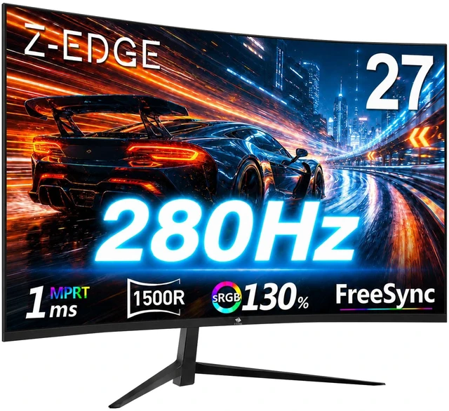 Main image of Z-Edge 27 inch Curved Gaming Monitor, 1080P 280Hz 240Hz Computer Screen FHD Monitor Gaming, 1500R, MPRT 1ms, FreeSync, 350nits, 4000:1 Contrast, UG27P Frameless, DP & HDMI, Metal Stand