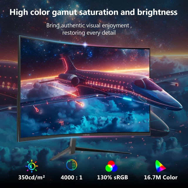 Alt view image 4 of 7 - Z-Edge 27 inch Curved Gaming Monitor, 1080P 280Hz 240Hz Computer Screen FHD Monitor Gaming, 1500R, MPRT 1ms, FreeSync, 350nits, 4000:1 Contrast, UG27P Frameless, DP & HDMI, Metal Stand