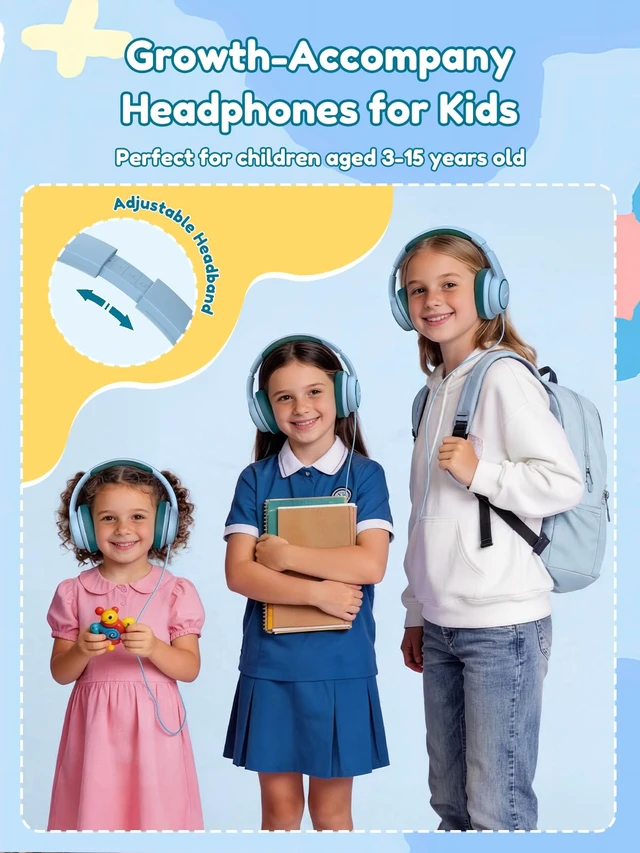 Alt view image 6 of 6 - OHW328 Kids Headphones Wired for School - Over Ear Design 85/94dB Safe Volume, 3.5mm Jack Foldable Headphones for Kids Boys Girls Classroom Yoto Player Chromebook Travel Green