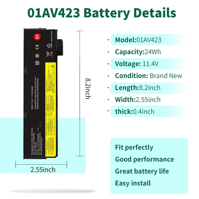 Alt view image 2 of 6 - 01AV423 01AV424 Battery for Lenovo ThinkPad T480 T470 T580 T570 P51S P52S A485 A475 TP25 Series SB10K97580 SB10K97597 01AV452 01AV422 Battery
