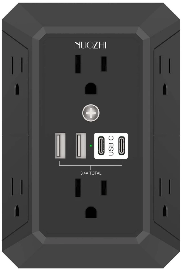 Main image of Outlet Extender Surge Protector - 6 Outlet Splitter with 4 USB Ports(2 USB-C), Multi Plug Wall Outlet 1680J Power Strip for Home Office Dorm Room Essentials, ETL, Black