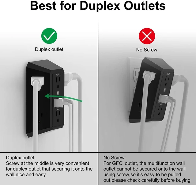 Alt view image 4 of 7 - Outlet Extender Surge Protector - 6 Outlet Splitter with 4 USB Ports(2 USB-C), Multi Plug Wall Outlet 1680J Power Strip for Home Office Dorm Room Essentials, ETL, Black