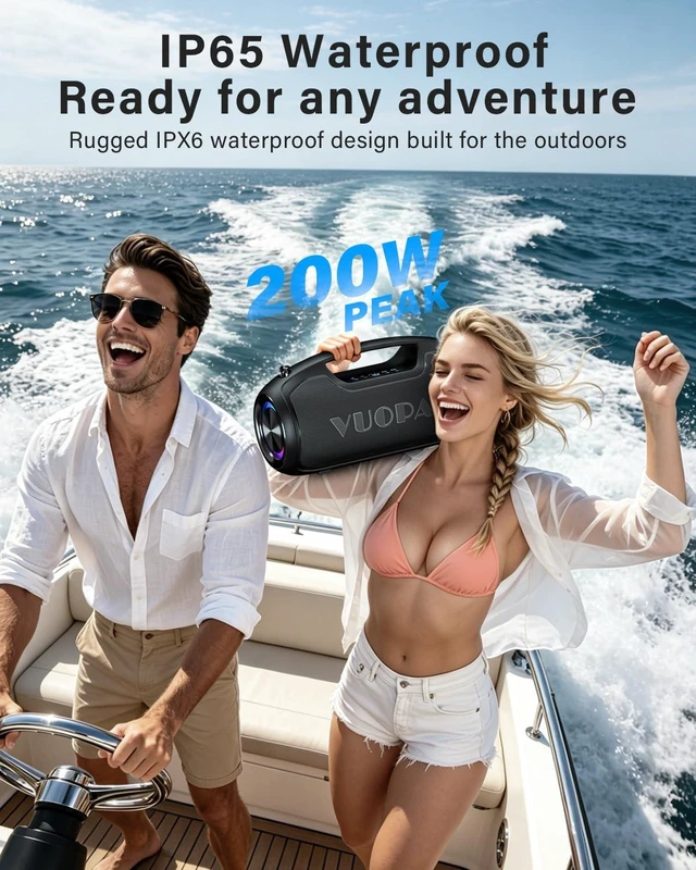 Alt view image 5 of 7 - Bluetooth Speaker, 200W Peak Portable Speakers Wireless w/Bass Boost Loud Sound, 24H Playtime, IP65 Waterproof, BT5.4, RGB Light, USB, AUX, for Outdoor,Party, Camping, Beach, Garage, Tailgate