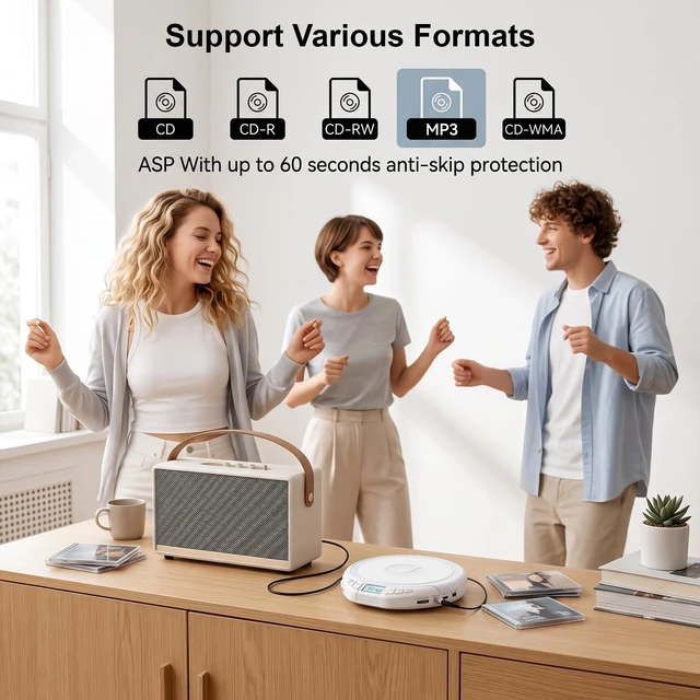 Alt view image 2 of 7 - Portable CD Player with Earphones CD Player for Car Support MP3 CD Dsicman with Anti-Skip Shockproof with LCD Display Support PROG Memory Repeat Function