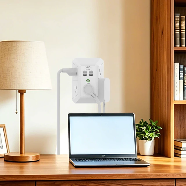 Alt view image 4 of 7 - Surge Protector, Wall Charger, 5 Outlet Extender with 4 USB Charging Ports(2USB-C), 3-Sided 1680J Power Strip Multi Plug Adapter Spaced for Home Travel Office, White