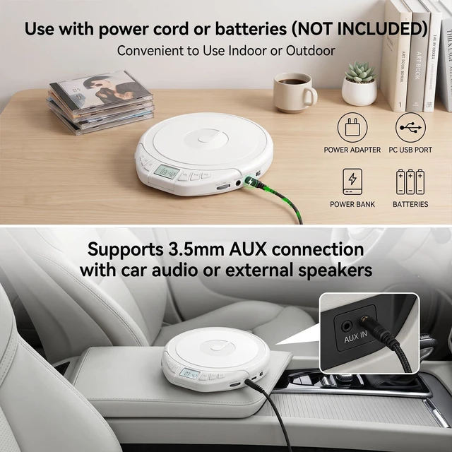 Alt view image 5 of 7 - Portable CD Player with Earphones CD Player for Car Support MP3 CD Dsicman with Anti-Skip Shockproof with LCD Display Support PROG Memory Repeat Function