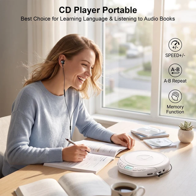 Alt view image 4 of 7 - Portable CD Player with Earphones CD Player for Car Support MP3 CD Dsicman with Anti-Skip Shockproof with LCD Display Support PROG Memory Repeat Function