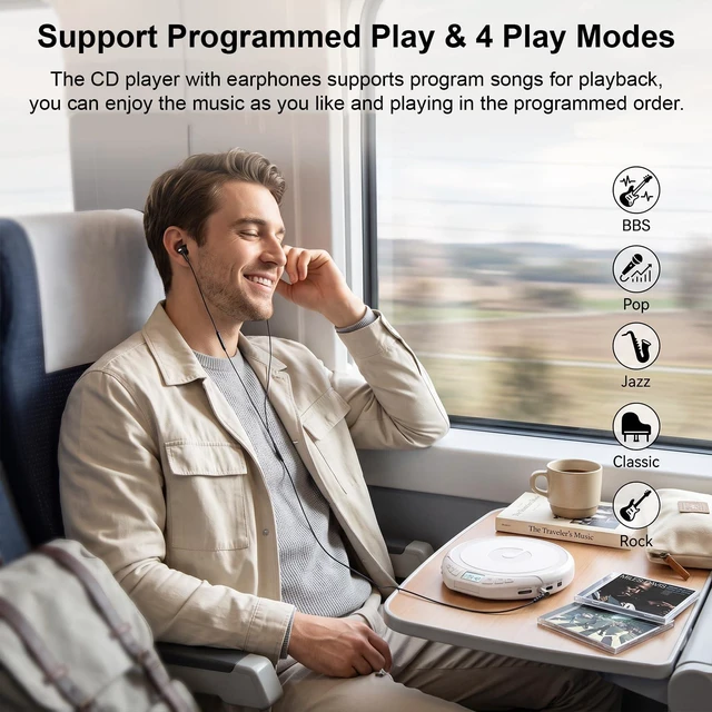 Alt view image 6 of 7 - Portable CD Player with Earphones CD Player for Car Support MP3 CD Dsicman with Anti-Skip Shockproof with LCD Display Support PROG Memory Repeat Function