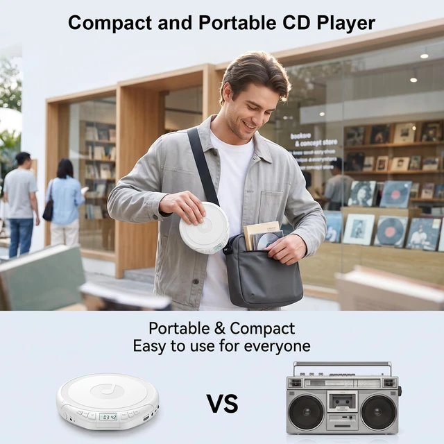 Alt view image 7 of 7 - Portable CD Player with Earphones CD Player for Car Support MP3 CD Dsicman with Anti-Skip Shockproof with LCD Display Support PROG Memory Repeat Function