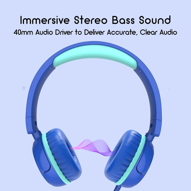 Alt view image 3 of 7 - Kids Headphones, V1 Wired Stereo Foldable Tangle-Free 3.5mm Adjustable On-Ear Headphones for Kids for School/Toddlers/Childrens/Teens/Boys/Girls/Ipad/Tablet/Kindle/Phones/Travel/Plane (Blue)
