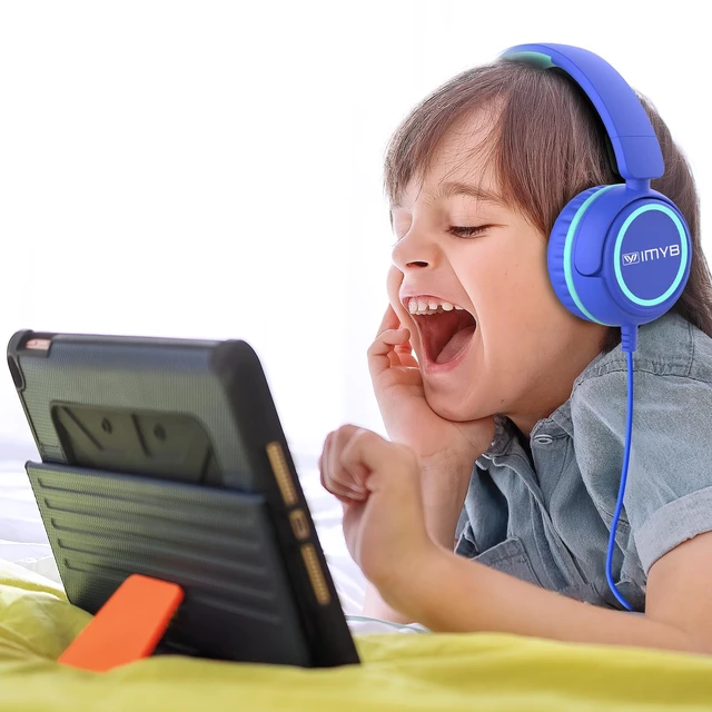 Alt view image 2 of 7 - Kids Headphones, V1 Wired Stereo Foldable Tangle-Free 3.5mm Adjustable On-Ear Headphones for Kids for School/Toddlers/Childrens/Teens/Boys/Girls/Ipad/Tablet/Kindle/Phones/Travel/Plane (Blue)