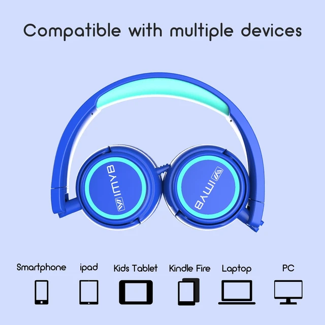 Alt view image 5 of 7 - Kids Headphones, V1 Wired Stereo Foldable Tangle-Free 3.5mm Adjustable On-Ear Headphones for Kids for School/Toddlers/Childrens/Teens/Boys/Girls/Ipad/Tablet/Kindle/Phones/Travel/Plane (Blue)