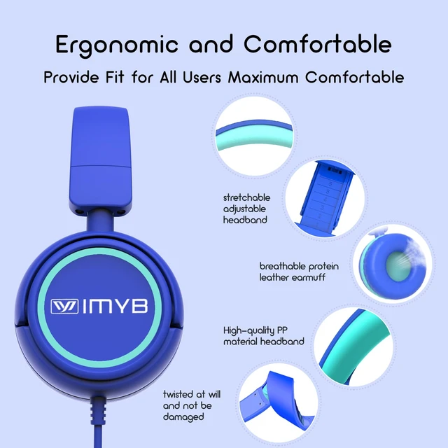 Alt view image 6 of 7 - Kids Headphones, V1 Wired Stereo Foldable Tangle-Free 3.5mm Adjustable On-Ear Headphones for Kids for School/Toddlers/Childrens/Teens/Boys/Girls/Ipad/Tablet/Kindle/Phones/Travel/Plane (Blue)