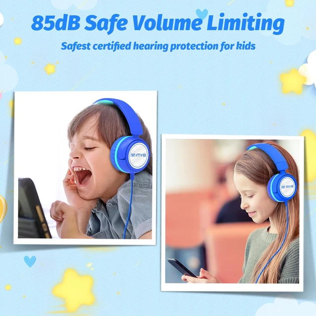 Alt view image 2 of 7 - V1 Kids Headphones, Wired Stereo Foldable Tangle-Free 3.5mm Adjustable On-Ear Headphones for Kids for School/Toddlers/Childrens/Teens/Boys/Girls/Ipad/Tablet/Kindle/Phones/Travel/Plane (Blue-RV)