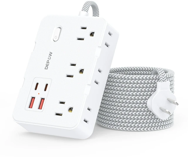 Main image of 2 Prong to 3 Prong Power Strip, 6 Outlets 4 USB, 10 Ft Extension Cord Perfect for Old Houses with Non-grounded Outlets,1050J Two Prong Surge Protection- 2 USB C, Flat Plug,1625W/13A, White