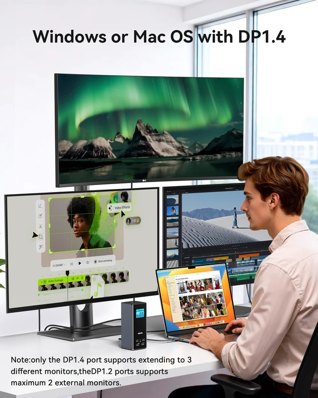 Alt view image 4 of 7 - USB C Docking Station 3 Monitors, 17-in-1 Triple Display Docking Station with 3 HDMI & 2 DP, 10G USB A/C, Gigabit Ethernet, 100W PD, Smart Display, SD/microSD, for Mac/Dell/Hp(Driver Required)