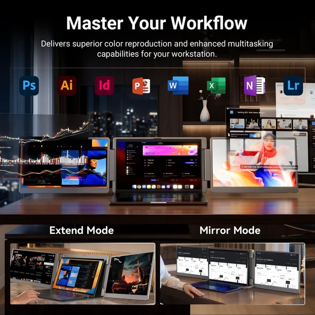 Alt view image 3 of 7 - 15.6" Laptop Screen Extender Monitor Portable FHD 1080P, Triple Extended Monitor, Not compatible with M1, M2, M3, for 12~17.3" Laptops, Multitasking, Travel, S10