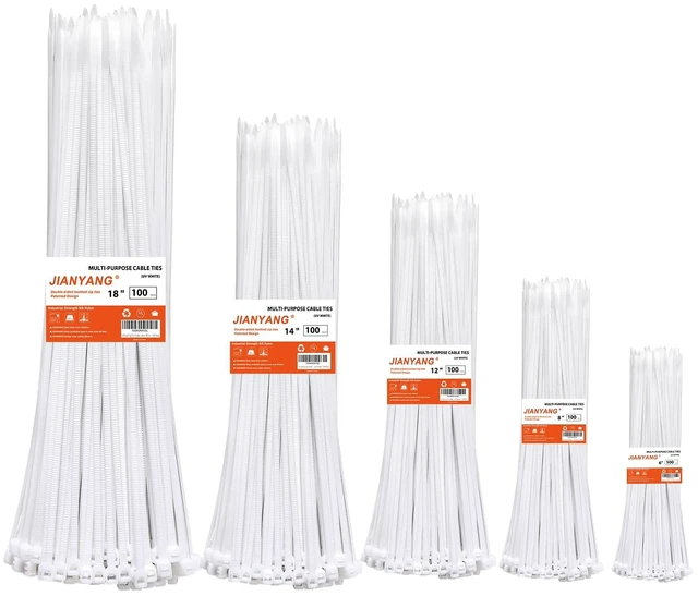 Main image of Zip Ties Assorted Size,500 Pack,6+8+12+14+18 Inch Double Sided Toothed,120 LBS Tensile Strength Heavy Duty Cable Wire Ties Self-Locking Adjustable Durable Nylon Tie Wraps for Indoor Outdoor White