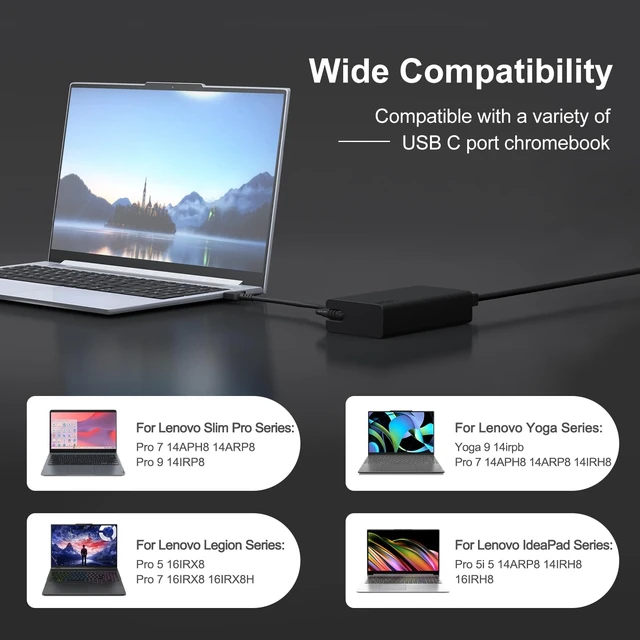 Alt view image 4 of 7 - Slim 140W USB Type C Laptop Charger Compatible with Legion Pro 5 5i 7 7i,IdeaPad Pro 5,Legion 9,Yoga 9i Pro 7 9,ThinkPad Z16, Yoga Slim 7 5 Laptop and All USB C Devices Power Adapter