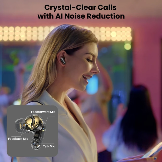 Alt view image 7 of 7 - NC20 Active Noise Cancelling Wireless Earbuds LDAC Hi-Res Bluetooth 6 Mics AI Call Ear Buds 80H Playtime, Dual Pairing, 32 EQ via App, IPX8 Waterproof, Wireless Charging Case Glossy Black