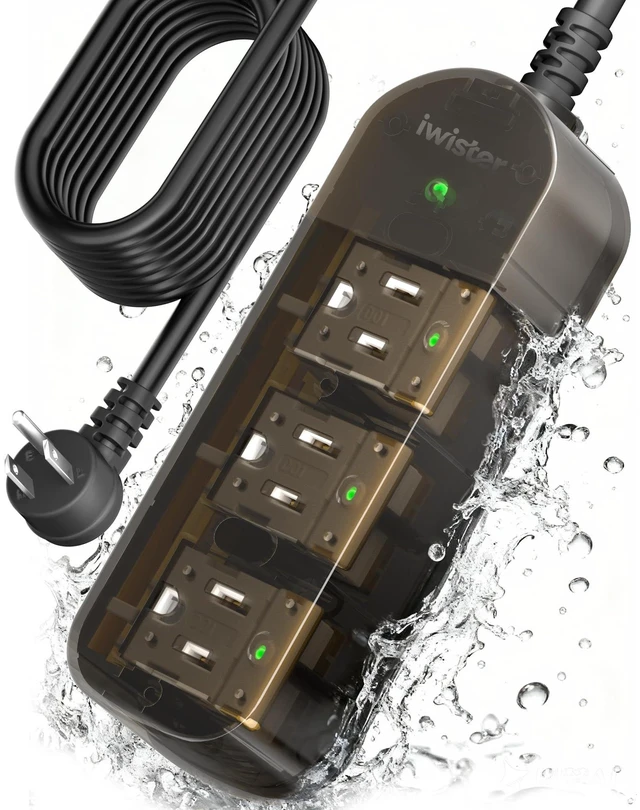 Main image of Outdoor Power Strip Weatherproof, 3 AC Outlets, 15FT Extension Cord 1625W/13A, Anti-Electric Shock, IPX6 Waterproof Surge Protector for Backyard, Patio, Garage, Workshop, Pool, Wall Mountable