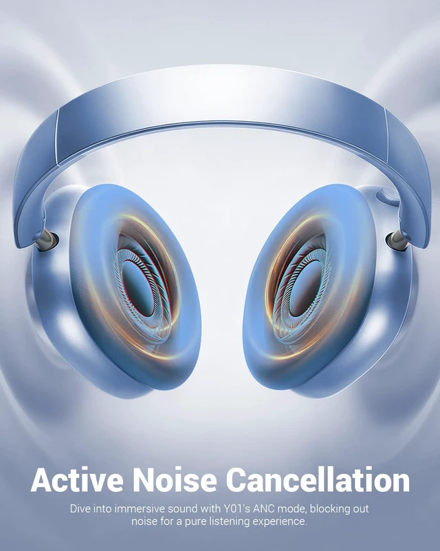 Alt view image 3 of 7 - Y01 Wireless Noise Canceling Headphones Bluetooth 5.3 Over Ear Headphones with Microphone, Hi-Res Audio, 48H Playtime, Foldable Comfortable Earpads,Compatible with iOS,Android,PC, Blue