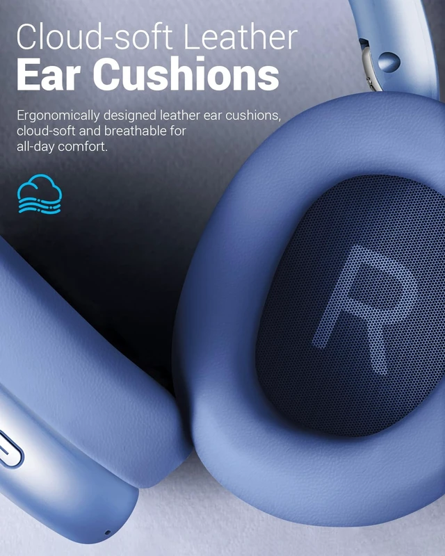 Alt view image 4 of 7 - Y01 Wireless Noise Canceling Headphones Bluetooth 5.3 Over Ear Headphones with Microphone, Hi-Res Audio, 48H Playtime, Foldable Comfortable Earpads,Compatible with iOS,Android,PC, Blue
